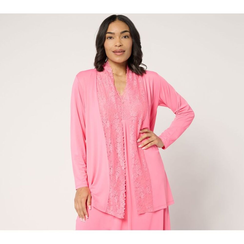 Breezies Women's Top Sweater Sz L Lounge Lace Wrap Pink A677250